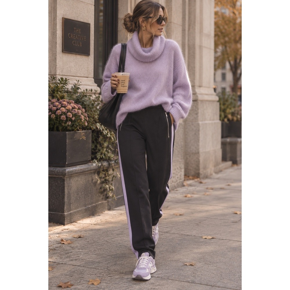 Rag & Bone side stripe jogger L 10/12 lavender black sporty chic designer fall